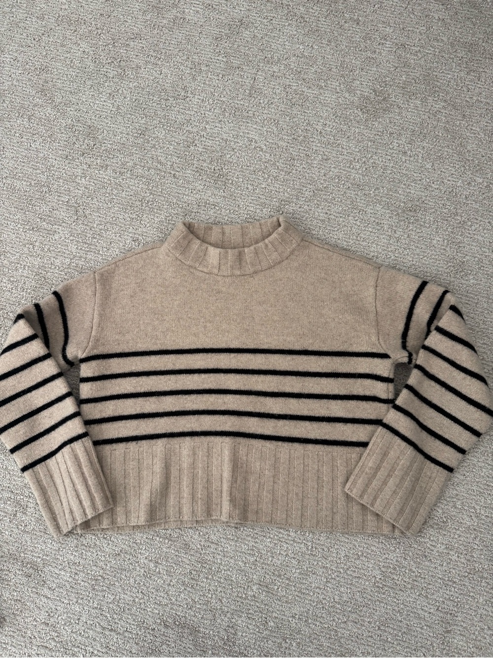 Reformation Brooke Striped Tan Black Cropped Merino Wool Sweater Sz S - Picture 5 of 8